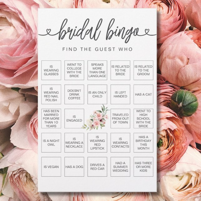 Papier Bingo nuptiale Trouvez le jeu de Fête des mariées  (Créateur téléchargé)