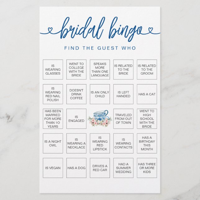 Papier Bingo nuptiale Trouvez le jeu de Fête des mariées  (Devant)
