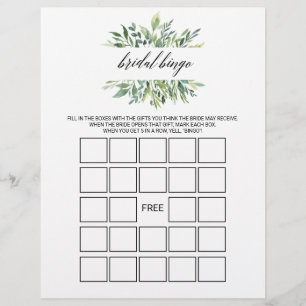 Papier Bingo nuptiale vert moderne, jeu de Fête des marié