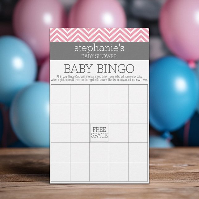 Papier Bingo Pastel Pink Chevrons Baby shower Jeu (Custom Baby Shower Games)