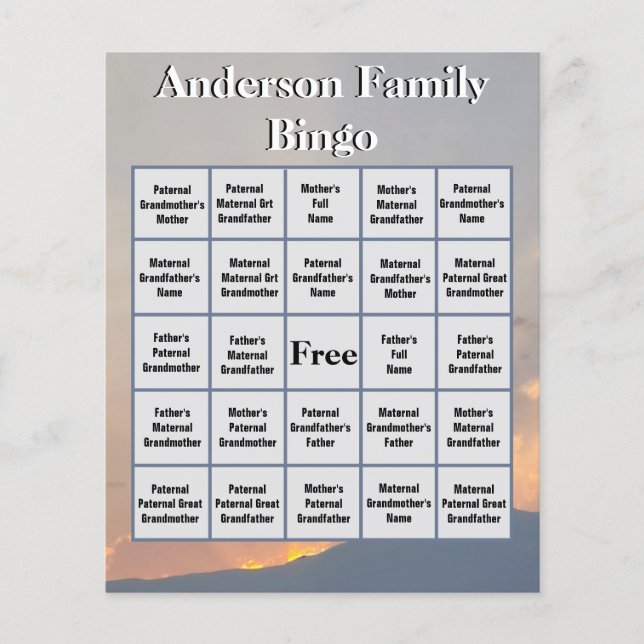 Papier Bingo photo Orange Sunset et Mountain Family (Devant)