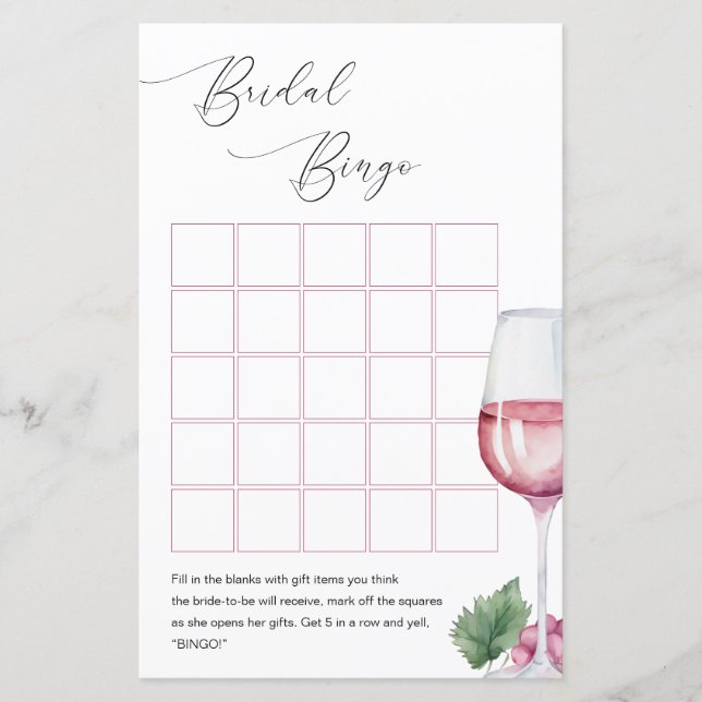 Papier Bingo Vino avant Vows Fête des mariées Jeu (Devant)