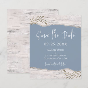 Papier Birch Wood Dust Blue Wedding Enregistrer la date