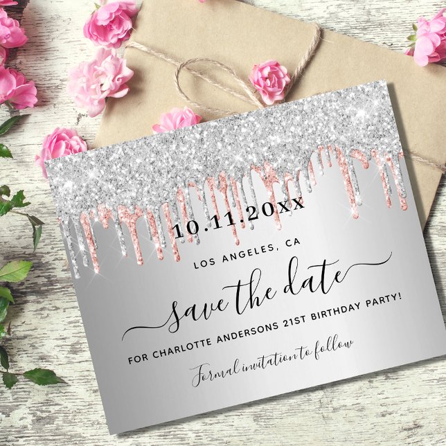 Papier Birthday silver rose gold glitter save the date (Créateur téléchargé)