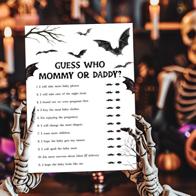 Papier Black and White Bats Devinez qui maman ou papa jeu (Black and White Bats Baby Shower Guess who Mommy or Daddy Game)