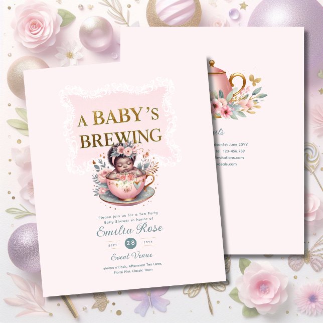 Papier Black Baby Girl brasse Tea Party Shower Floral (Créateur téléchargé)