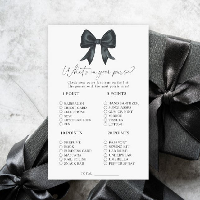 Papier Black bow bridal shower What's in your purse game (Créateur téléchargé)