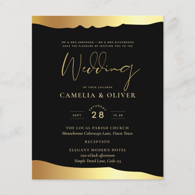 Papier Black Cravate Mariage Gold Foil Script Élégant évé (Devant)