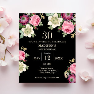 Papier Black Floral 30e Budget Invitation Anniversaire
