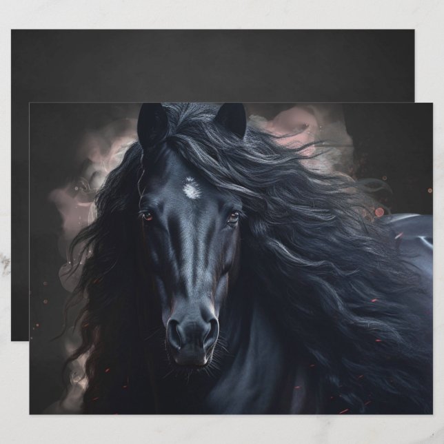 Papier Black Friesian Horse Scrapbook Paper (Devant / Derrière)