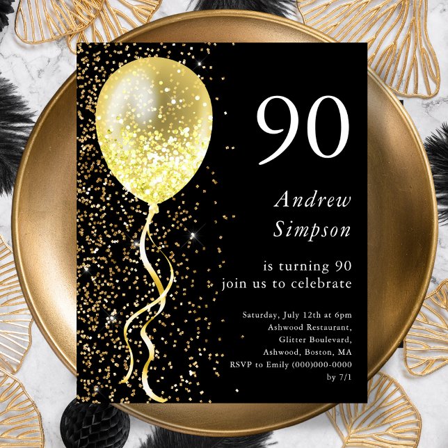 Papier Black & Gold 90e anniversaire Invitation budgétair (Créateur téléchargé)
