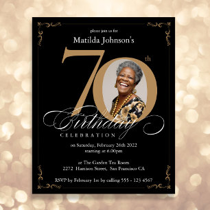 Papier Black Gold Budget Photo 70th Birthday Invitation