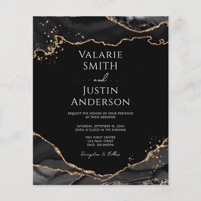 Papier Black Gold Glitter Agate Wedding Invitation (Devant)