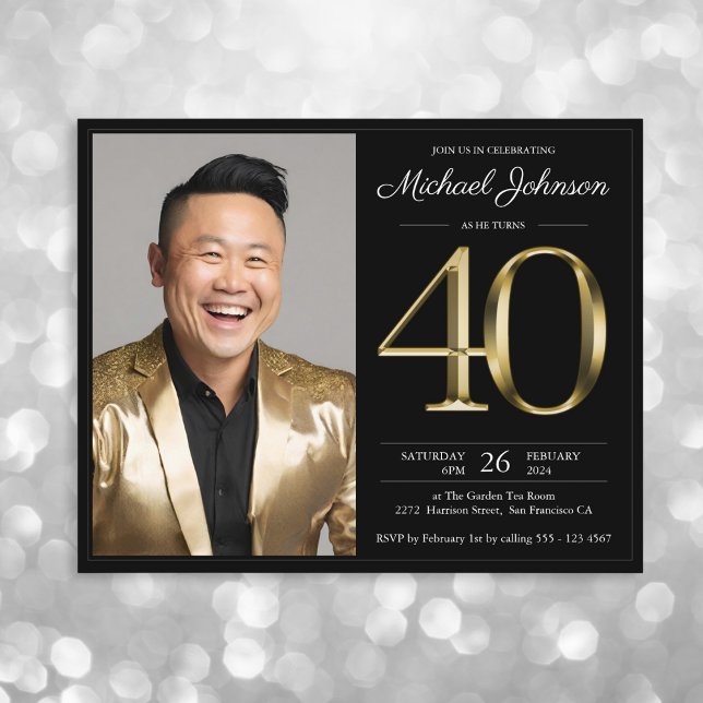 Papier Black Gold Photo Budget 40e anniversaire Invitatio (Mockup View)