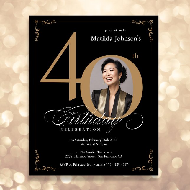 Papier Black Gold Photo Budget 40e anniversaire Invitatio (Mockup View)