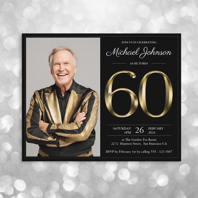 Papier Black Gold Photo Budget 60e anniversaire Invitatio (Mockup View)