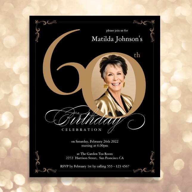 Papier Black Gold Photo Budget 60e anniversaire Invitatio (Mockup View)