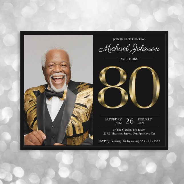 Papier Black Gold Photo Budget 80e anniversaire Invitatio (Mockup View)