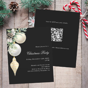 Papier Black gold QR code Christmas Party invitation