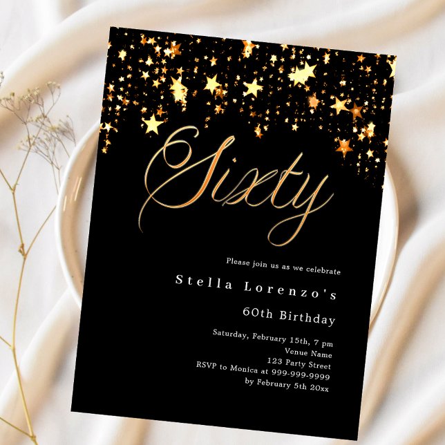 Papier Black gold stars budget 60e anniversaire invitatio (Créateur téléchargé)