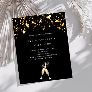 Papier Black gold stars salue l'invitation d'anniversaire
