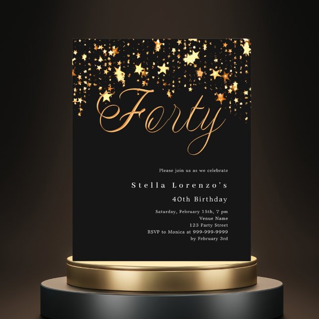 Papier Black or stars budget 40e anniversaire invitation (Créateur téléchargé)