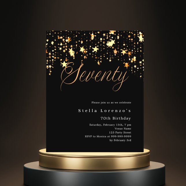 Papier Black or stars budget 70e anniversaire invitation (Créateur téléchargé)