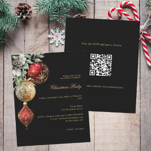 Papier Black red gold business QR Christmas invitation