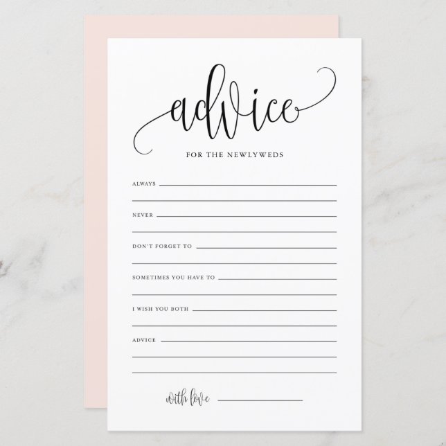 Papier Black Script Advice for the Newlyweds Mariage Card (Devant / Derrière)