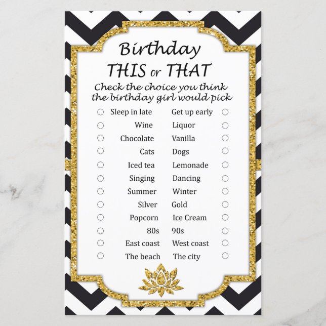 Papier Black White Chevron Anniversaire ce ou ce jeu (Devant)