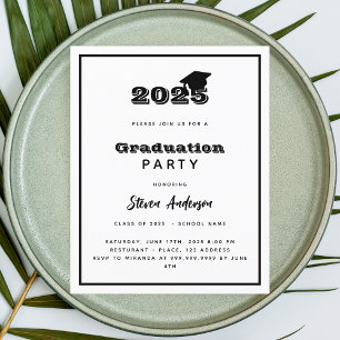 Papier Black white graduation party 2025 invitation