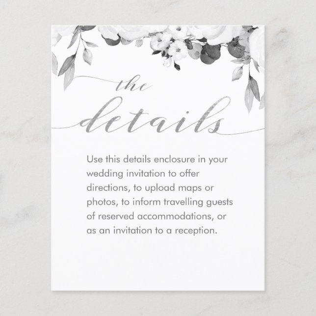 Papier Black & White Greenery Peony Détails du Mariage (Devant)