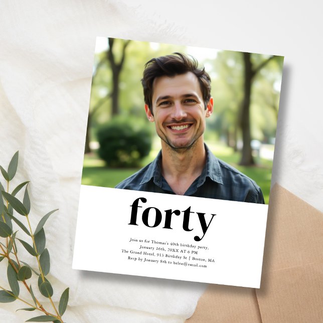 Papier Black & White Quarante 40e Invitation anniversaire (Créateur téléchargé)