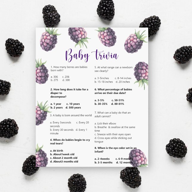 Papier Blackberry Baby Trivia Baby shower Jeu (Créateur téléchargé)