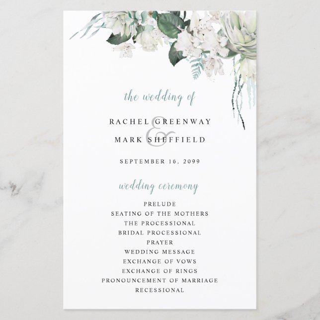 Papier Blanc Floral Dusty Blue Sage Green Wedding Program (Devant)