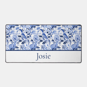 Papier bleu à motif d'oiseau à monogramme en chino