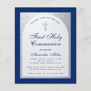 Papier Bleu Argent Boy Première Communion Budget Invitati