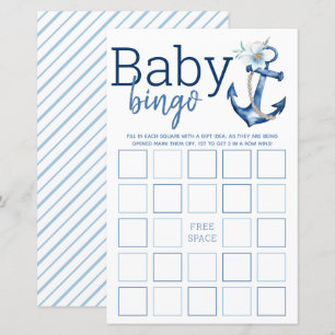 Papier Bleu Baby shower Nautique Bingo Jeu
