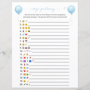 Papier Bleu Balloon Emoji Pictionary Baby shower Jeu