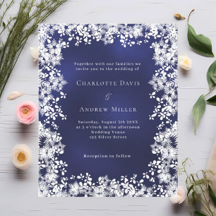 Papier Bleu blanc flocons de neige invitation de mariage 