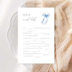 Papier Bleu Bow Bridal Mad Libs Fête des mariées Jeu