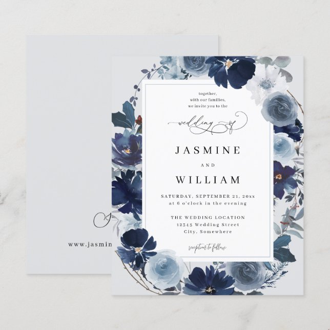Papier Bleu budget et floral marine sur Mariage bleu clai (Devant / Derrière)
