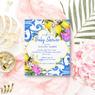 Papier Bleu carreaux citron baby shower budget invitation