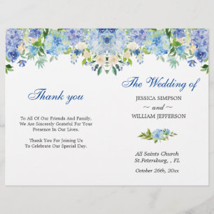 Papier Bleu clair Hydrangée Verdure Mariage plié