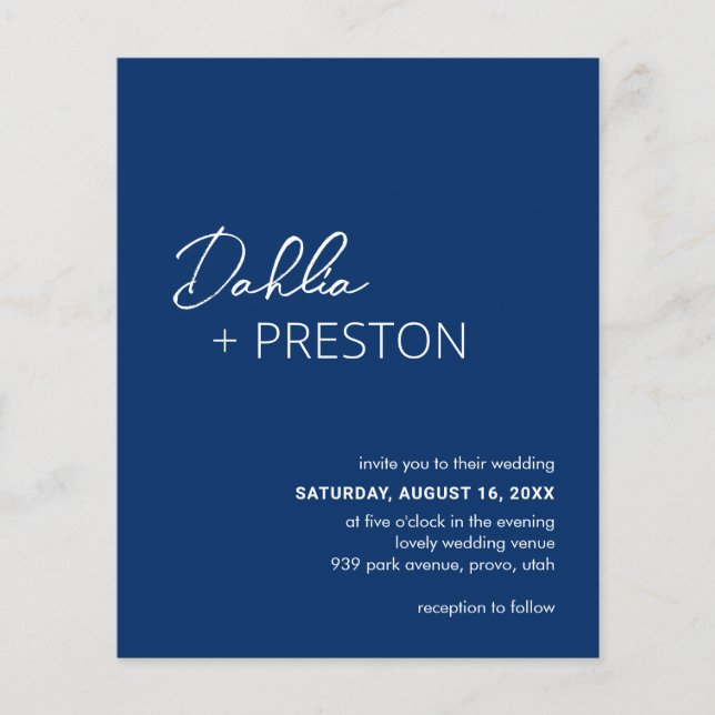 Papier Bleu de marine minimal moderne Mariage budget Invi (Devant)