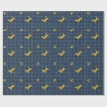 Papier bleu d'emballage cadeau de patte de chien