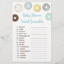 Papier Bleu Donut Baby shower Word Scramble Jeu