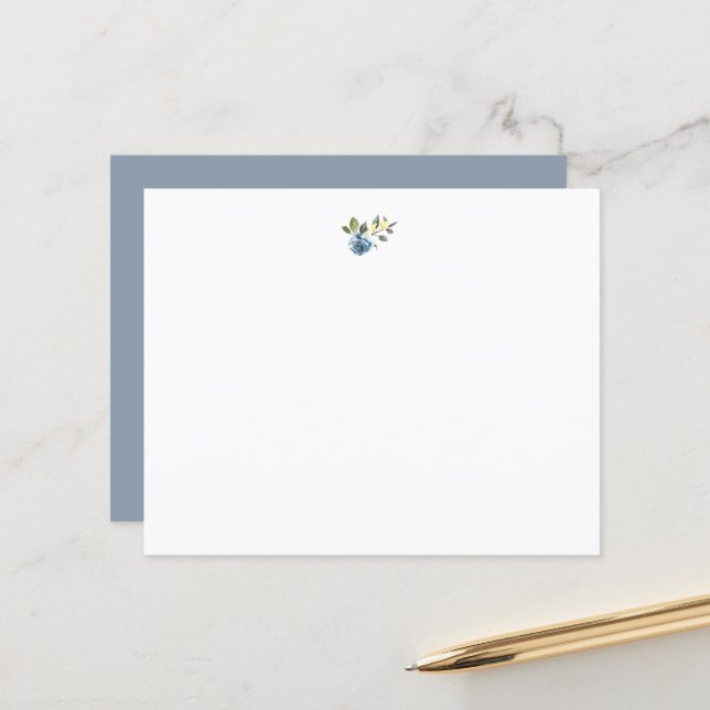 Papier Bleu Dusty Jaune Botanique Floral (Devant/Arrière en situation)