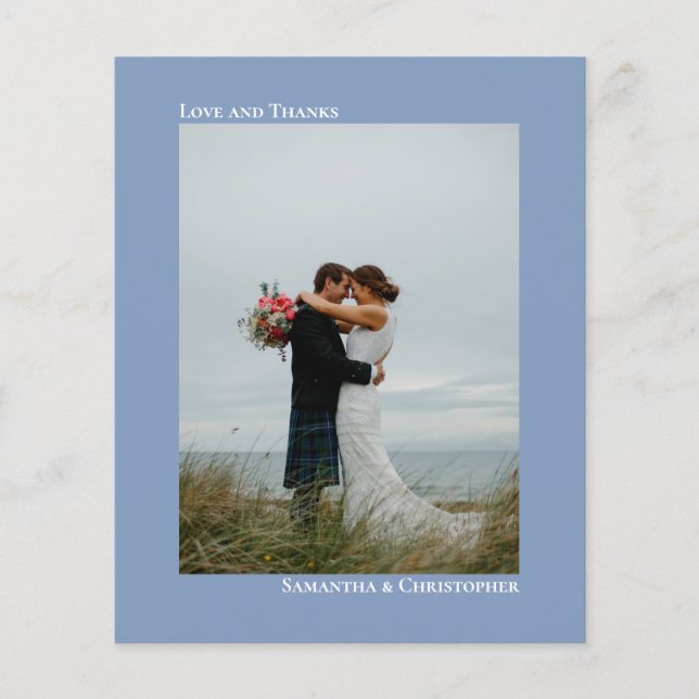 Papier Bleu Dusty simple Mariage Merci photo (Devant)