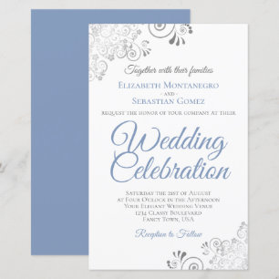 Papier Bleu Dusty sur Blanc BUDGET Mariage Inviter Grand